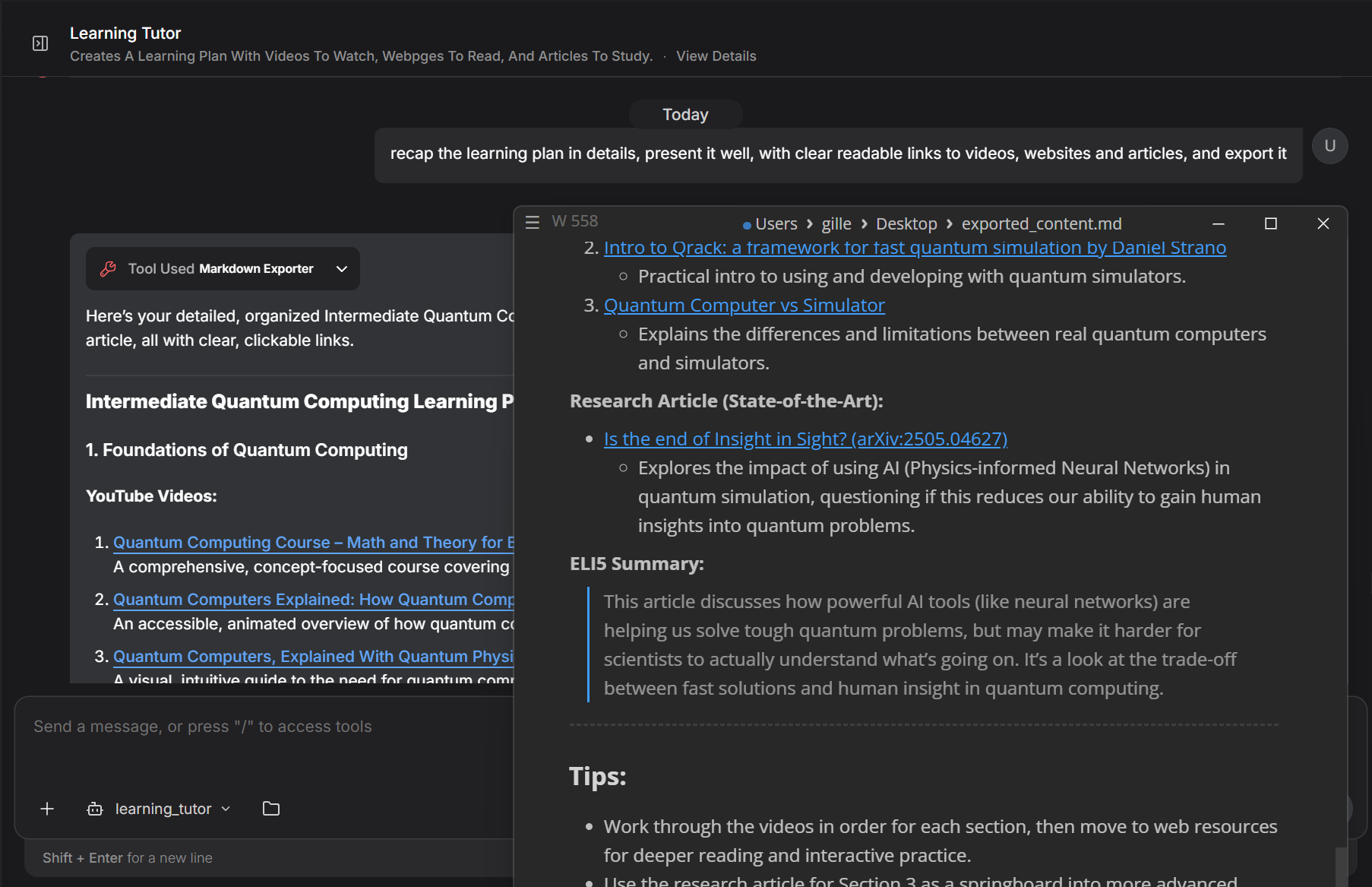 Exporting learning plan
