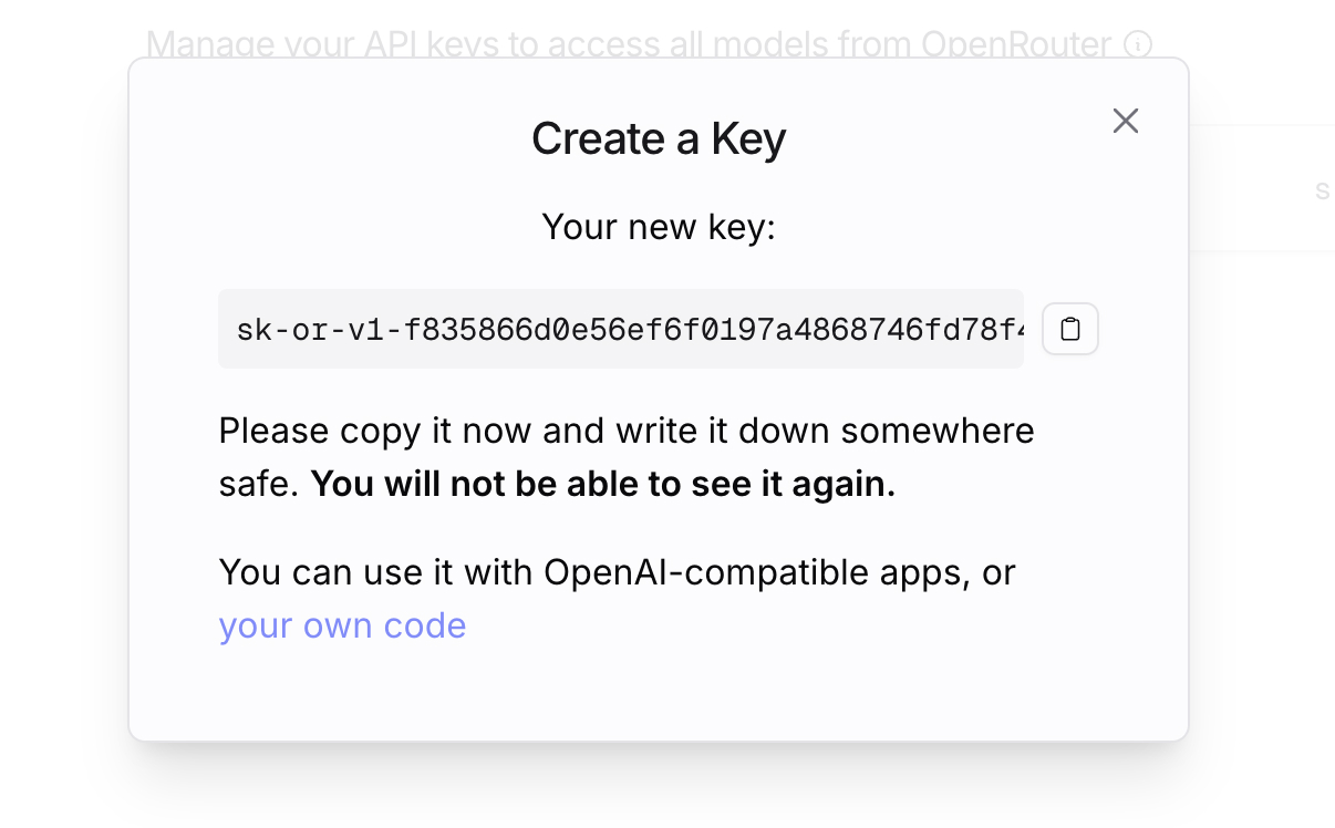 Generate key OpenRouter